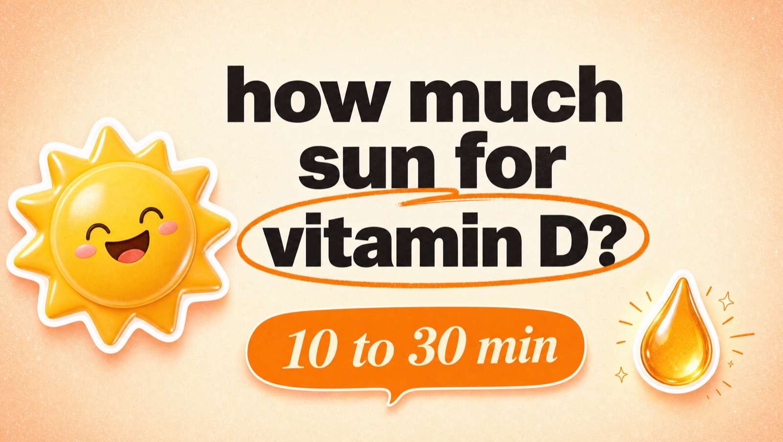 Illustrated header reading: how much sun for vitamin D? 10 to 30 min.